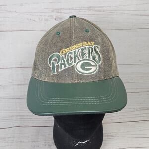 Vintage Green Bay Packers Hat Genuine Leather Snapback Men's OSFA